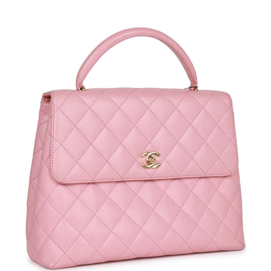 Chanel Vintage Kelly Handle Flap Bag Pink Caviar Gold Hardware