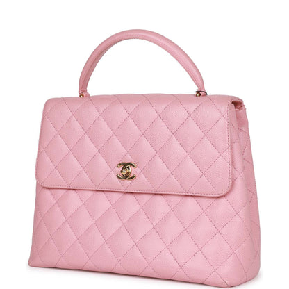 Chanel Vintage Kelly Handle Flap Bag Pink Caviar Gold Hardware