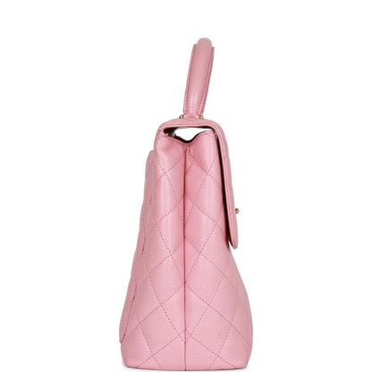 Chanel Vintage Kelly Handle Flap Bag Pink Caviar Gold Hardware