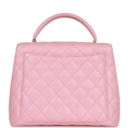Chanel Vintage Kelly Handle Flap Bag Pink Caviar Gold Hardware