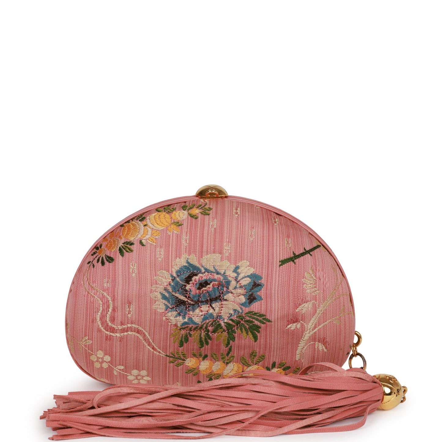 Chanel Vintage Timeless Clutch Rose Pink Brocade Silk Gold Hardware