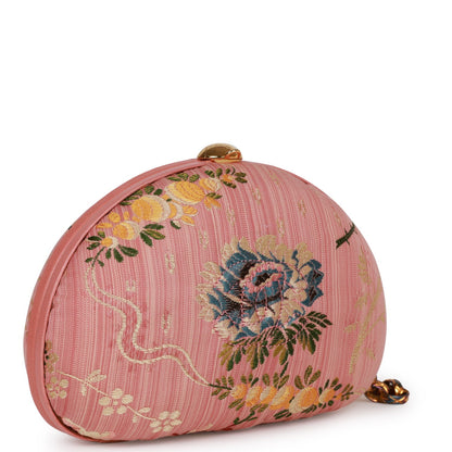 Chanel Vintage Timeless Clutch Rose Pink Brocade Silk Gold Hardware