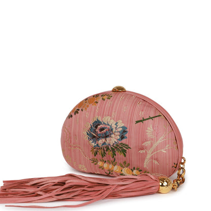 Chanel Vintage Timeless Clutch Rose Pink Brocade Silk Gold Hardware
