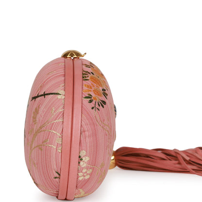 Chanel Vintage Timeless Clutch Rose Pink Brocade Silk Gold Hardware