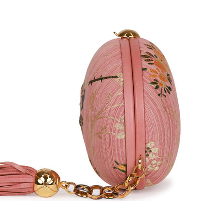 Chanel Vintage Timeless Clutch Rose Pink Brocade Silk Gold Hardware