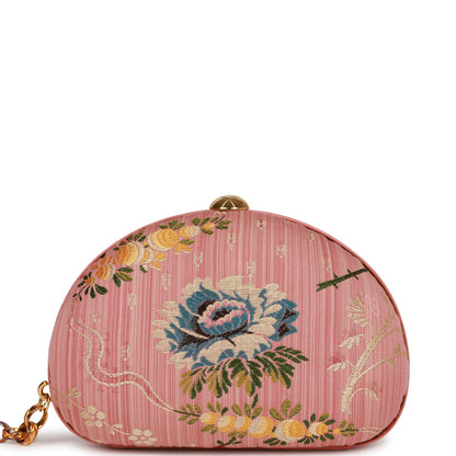 Chanel Vintage Timeless Clutch Rose Pink Brocade Silk Gold Hardware