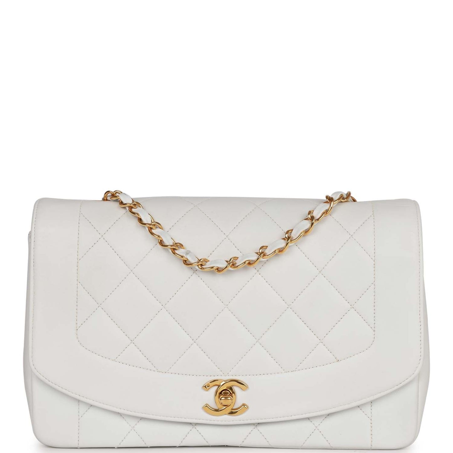 Chanel Vintage Medium Diana Flap Bag White Lambskin Gold Hardware