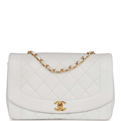 Chanel Vintage Medium Diana Flap Bag White Lambskin Gold Hardware