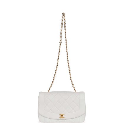 Chanel Vintage Medium Diana Flap Bag White Lambskin Gold Hardware
