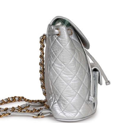 Chanel Vintage Duma Backpack Silver Metallic Lambskin Gold Hardware