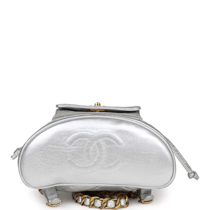 Chanel Vintage Duma Backpack Silver Metallic Lambskin Gold Hardware