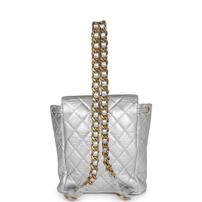 Chanel Vintage Duma Backpack Silver Metallic Lambskin Gold Hardware