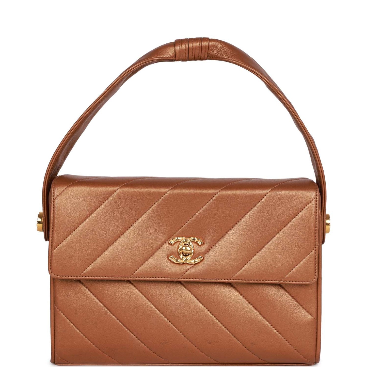 Chanel Vintage Flap Bag Bronze Diagonal Quilted Calfskin Gold Hardware