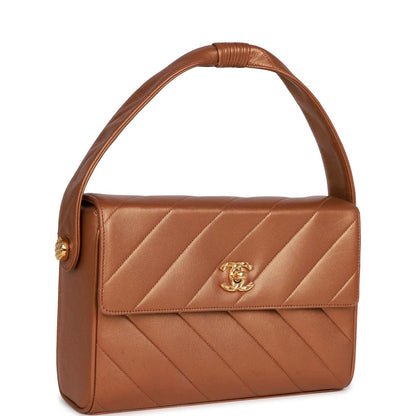 Chanel Vintage Flap Bag Bronze Diagonal Quilted Calfskin Gold Hardware