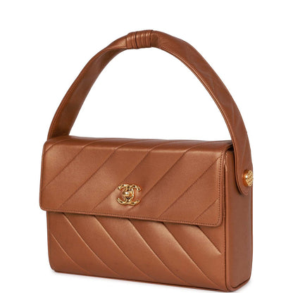 Chanel Vintage Flap Bag Bronze Diagonal Quilted Calfskin Gold Hardware