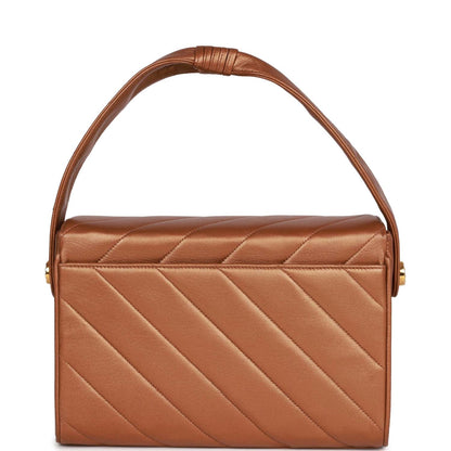 Chanel Vintage Flap Bag Bronze Diagonal Quilted Calfskin Gold Hardware