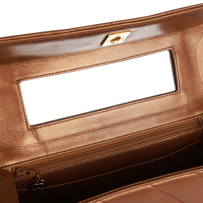 Chanel Vintage Flap Bag Bronze Diagonal Quilted Calfskin Gold Hardware