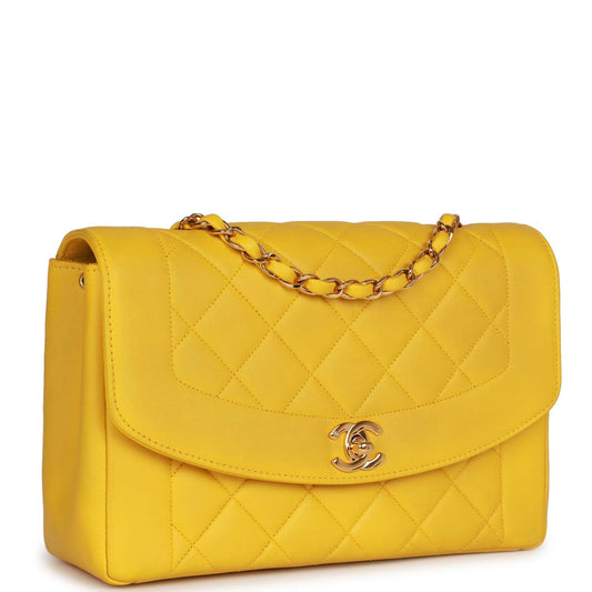 Chanel Vintage Medium Diana Flap Bag Yellow Lambskin Gold Hardware