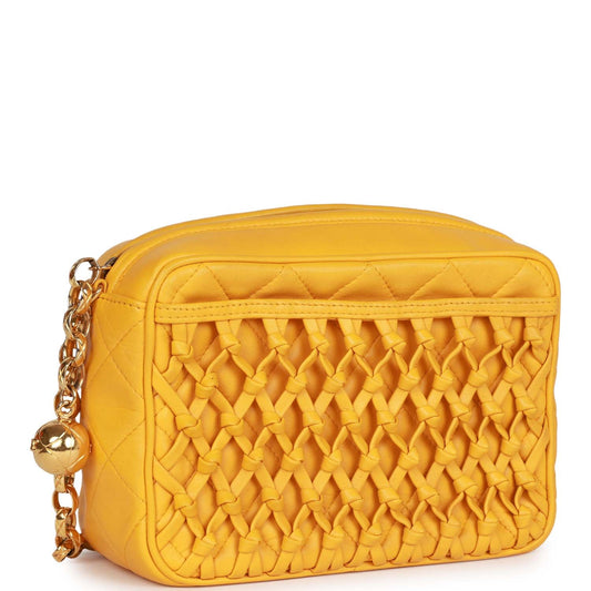 Chanel Vintage Knotted Camera Bag Yellow Lambskin Gold Hardware