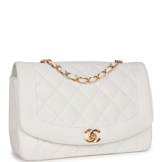 Chanel Vintage Medium Diana Flap Bag White Caviar Gold Hardware