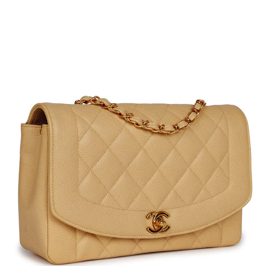 Chanel Vintage Medium Diana Flap Bag Beige Caviar Gold Hardware