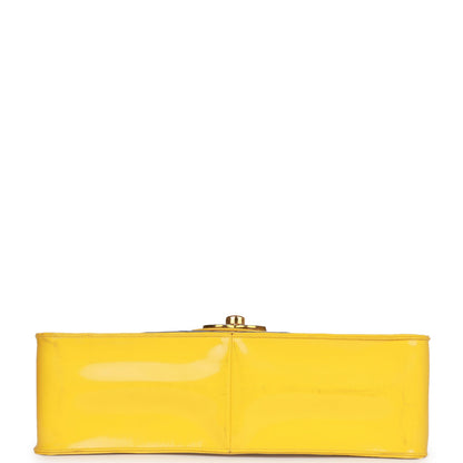 Chanel Vintage Maxi Flap Bag Yellow/Blue Quilted Patent Leather Gold Hardware