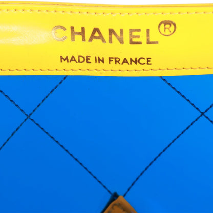 Chanel Vintage Maxi Flap Bag Yellow/Blue Quilted Patent Leather Gold Hardware