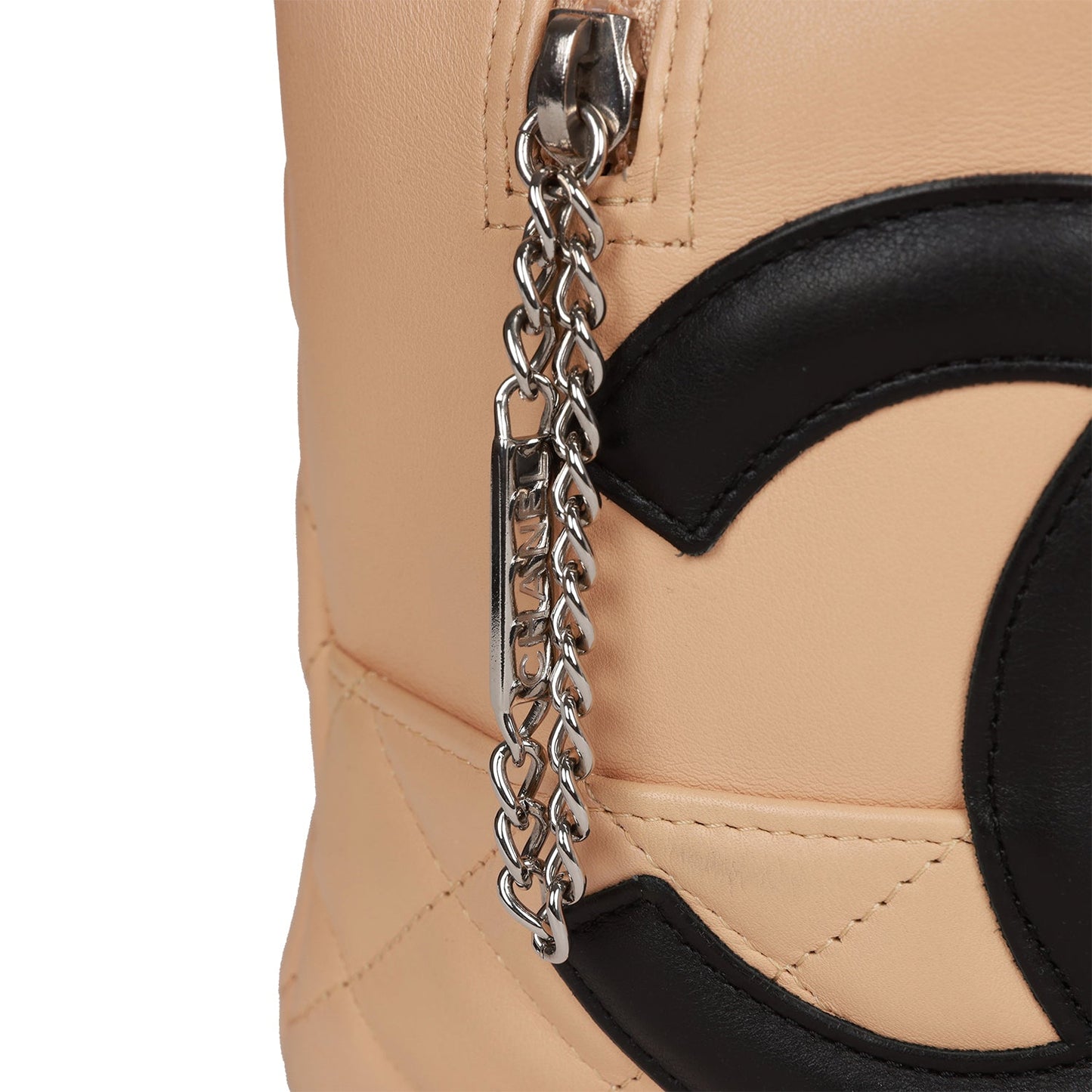 Chanel Vintage Cambon Bowler Bag Beige and Black Calfskin Silver Hardware