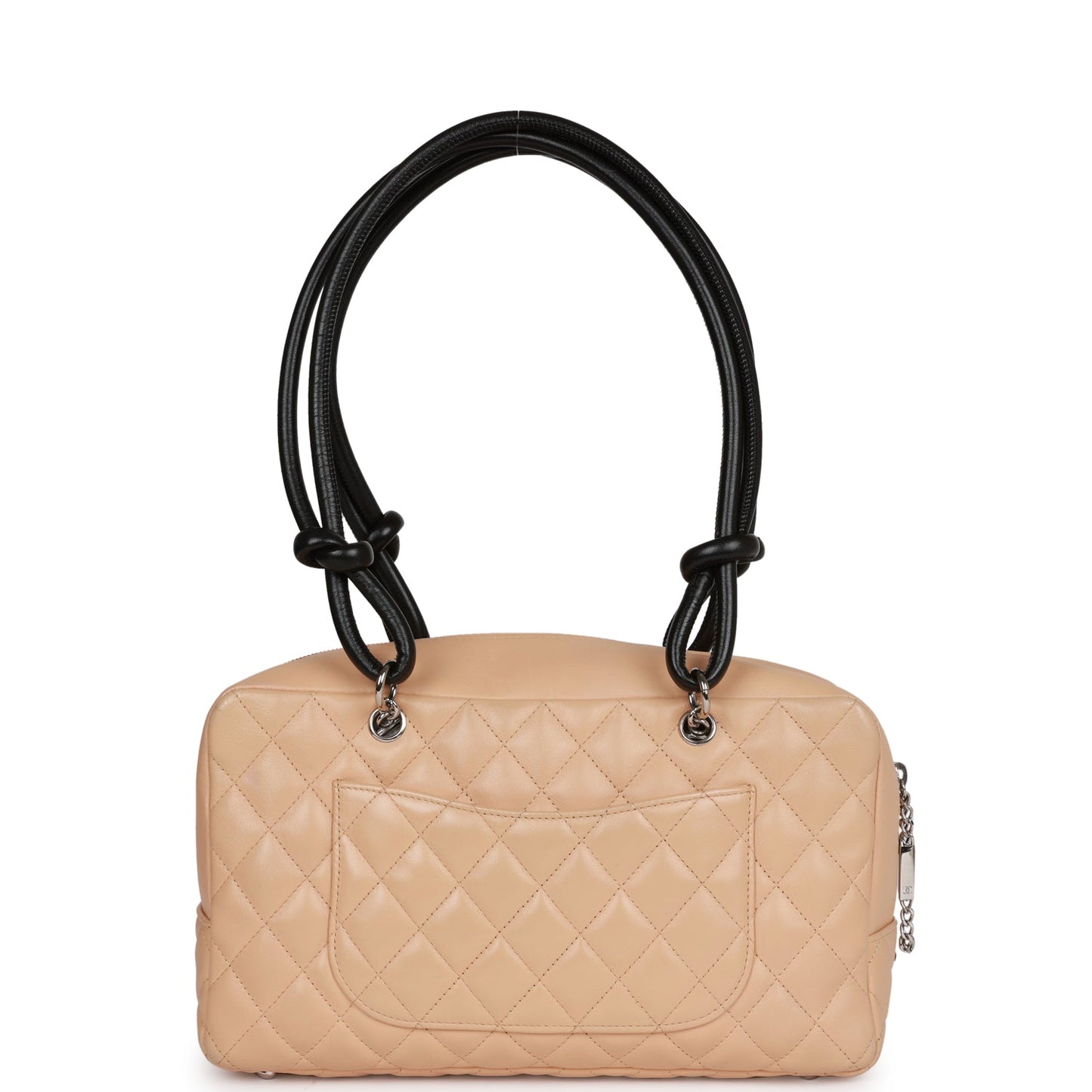 Chanel Vintage Cambon Bowler Bag Beige and Black Calfskin Silver Hardware