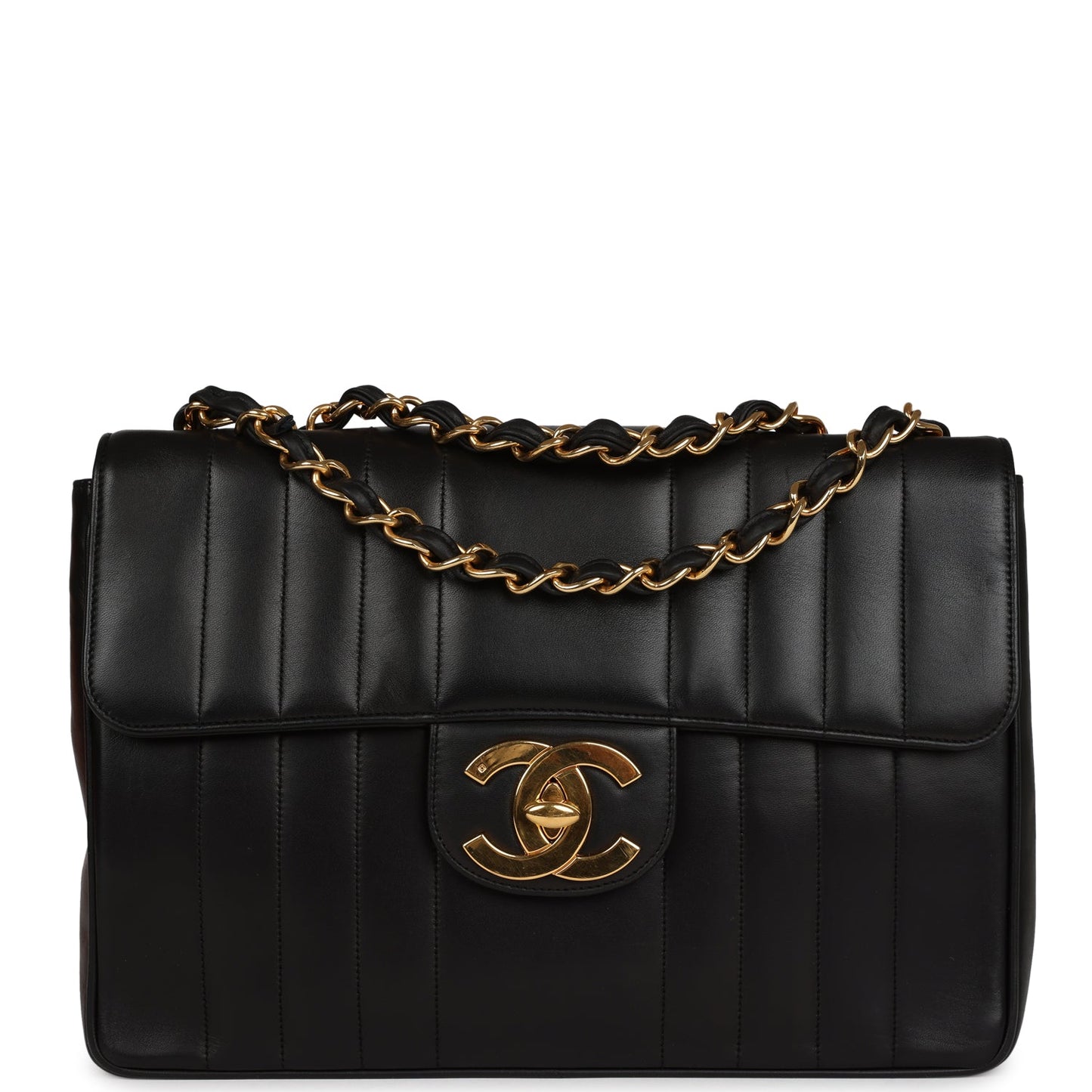 Chanel Vintage Mademoiselle XL Jumbo Single Flap Black Lambskin Gold Hardware