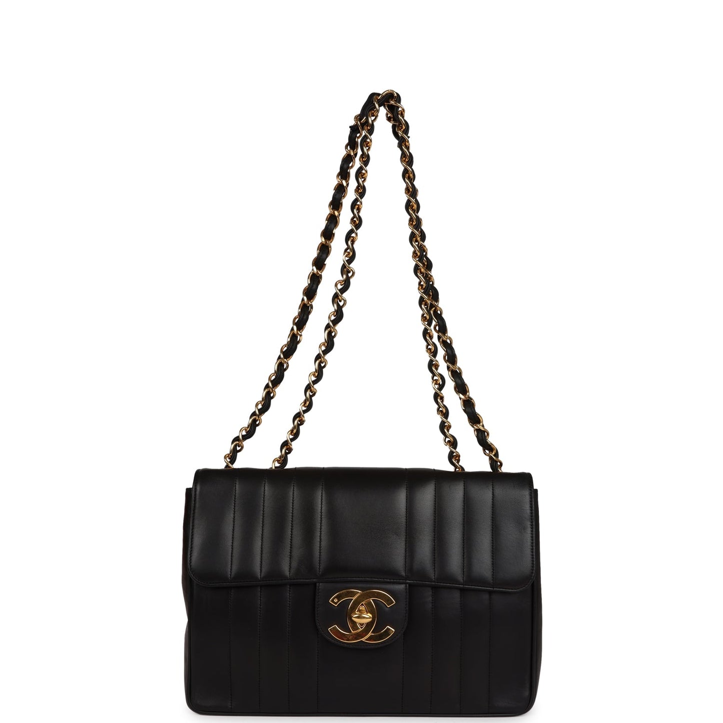 Chanel Vintage Mademoiselle XL Jumbo Single Flap Black Lambskin Gold Hardware