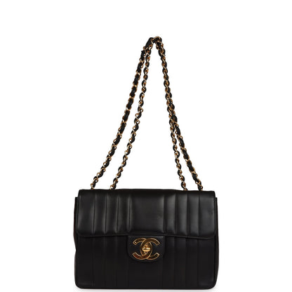 Chanel Vintage Mademoiselle XL Jumbo Single Flap Black Lambskin Gold Hardware