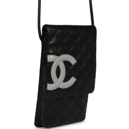 Chanel Vintage Cambon Messenger Crossbody Black and Grey Calfskin Silver Hardware