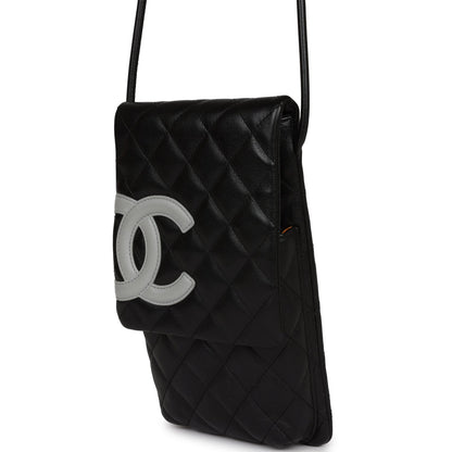 Chanel Vintage Cambon Messenger Crossbody Black and Grey Calfskin Silver Hardware