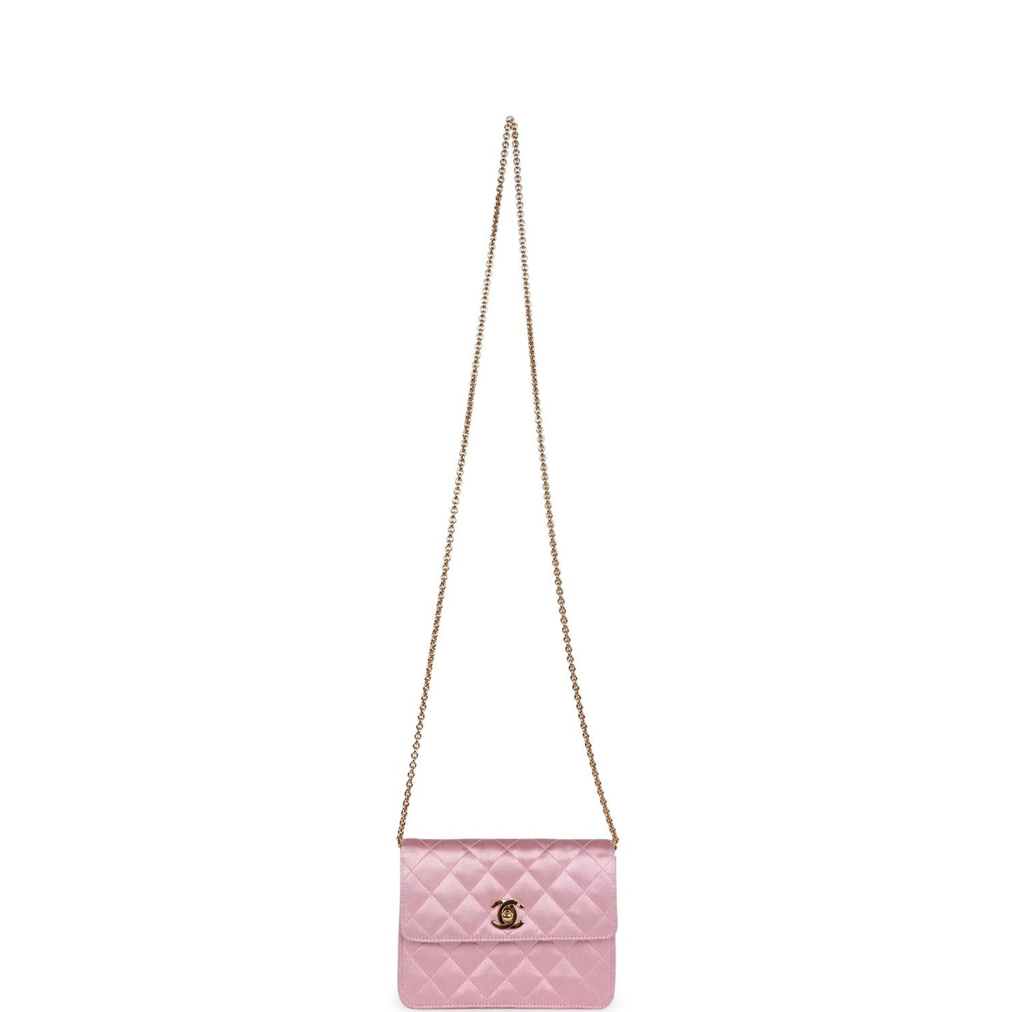 Chanel Vintage Mini Straight Flap Bag Pink Satin Gold Hardware