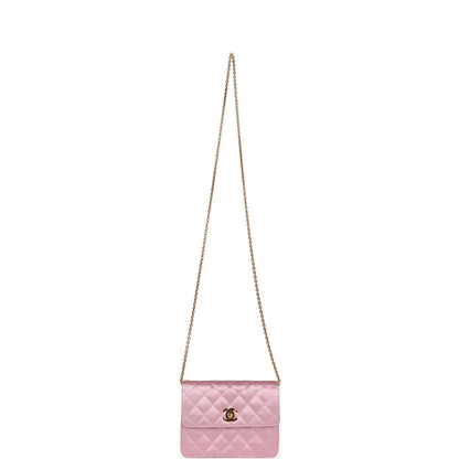 Chanel Vintage Mini Straight Flap Bag Pink Satin Gold Hardware