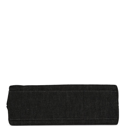 Chanel Vintage Kelly Top Handle Bag Black Denim Gold Hardware