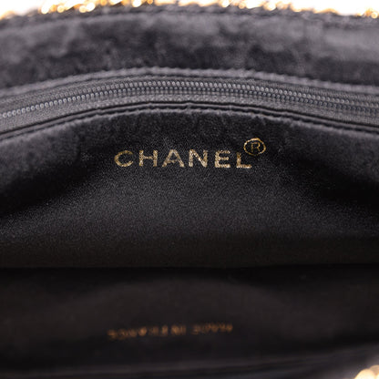 Chanel Vintage Chain Frame CC Shopping Tote Black Satin Gold Hardware