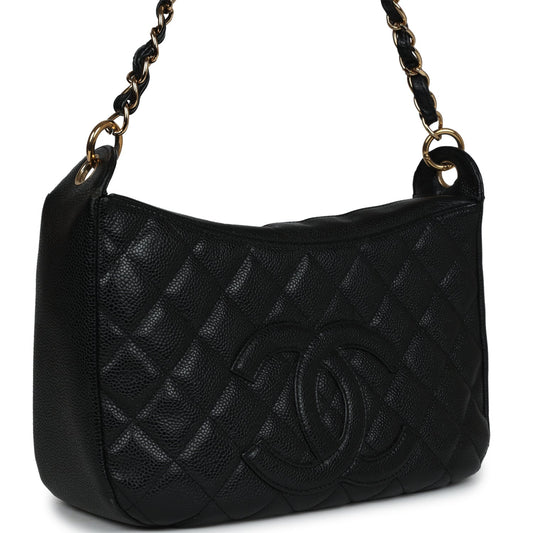 Chanel Vintage Timeless CC Hobo Bag Black Caviar Gold Hardware