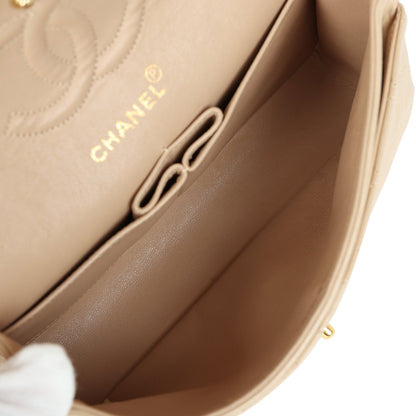 Chanel Vintage Small Classic Double Flap Beige Lambskin Gold Hardware
