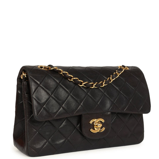 Chanel Vintage Small Classic Flap Black Lambskin Gold Hardware