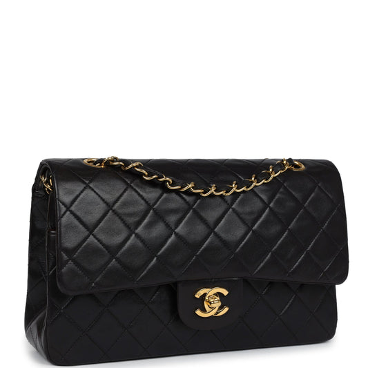 Chanel Vintage Medium Classic Double Flap Black Lambskin Gold Hardware