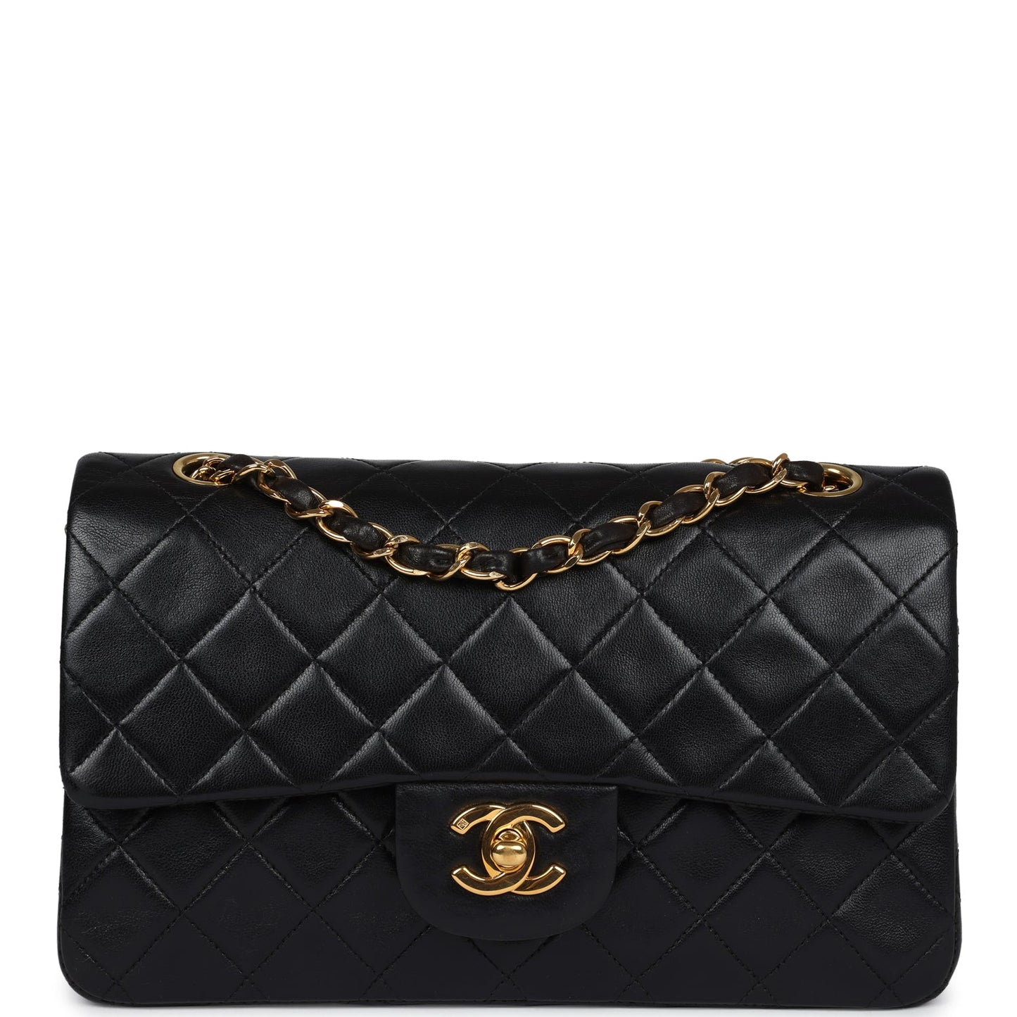 Chanel Vintage Small Classic Double Flap Black Lambskin Gold Hardware