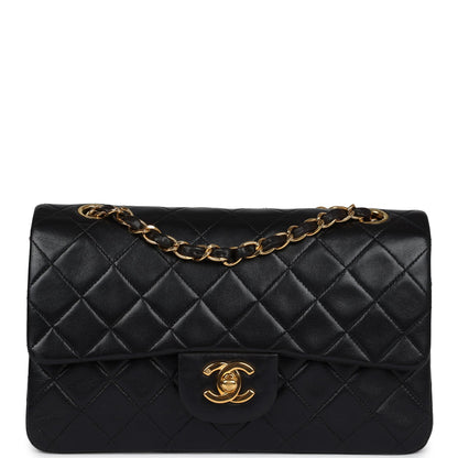 Chanel Vintage Small Classic Double Flap Black Lambskin Gold Hardware