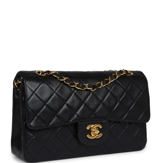 Chanel Vintage Small Classic Double Flap Black Lambskin Gold Hardware