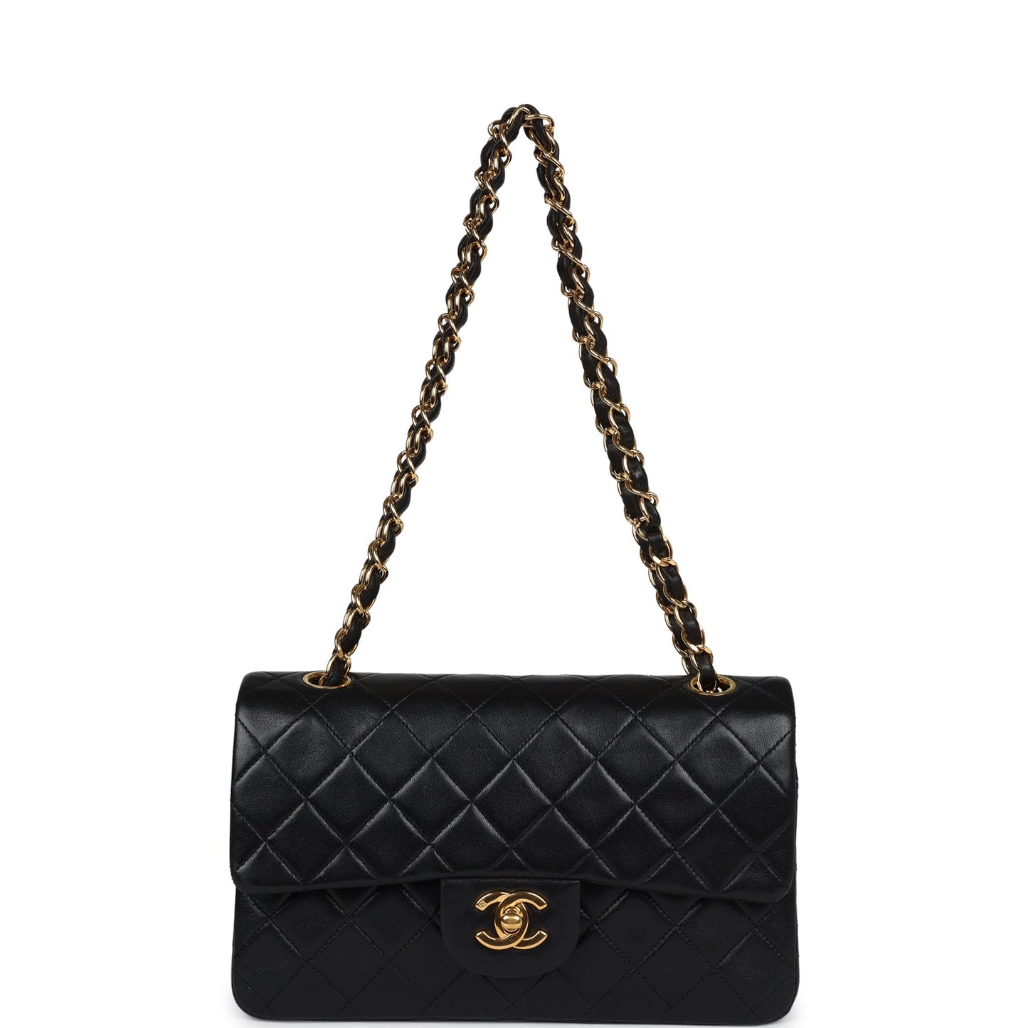 Chanel Vintage Small Classic Double Flap Black Lambskin Gold Hardware