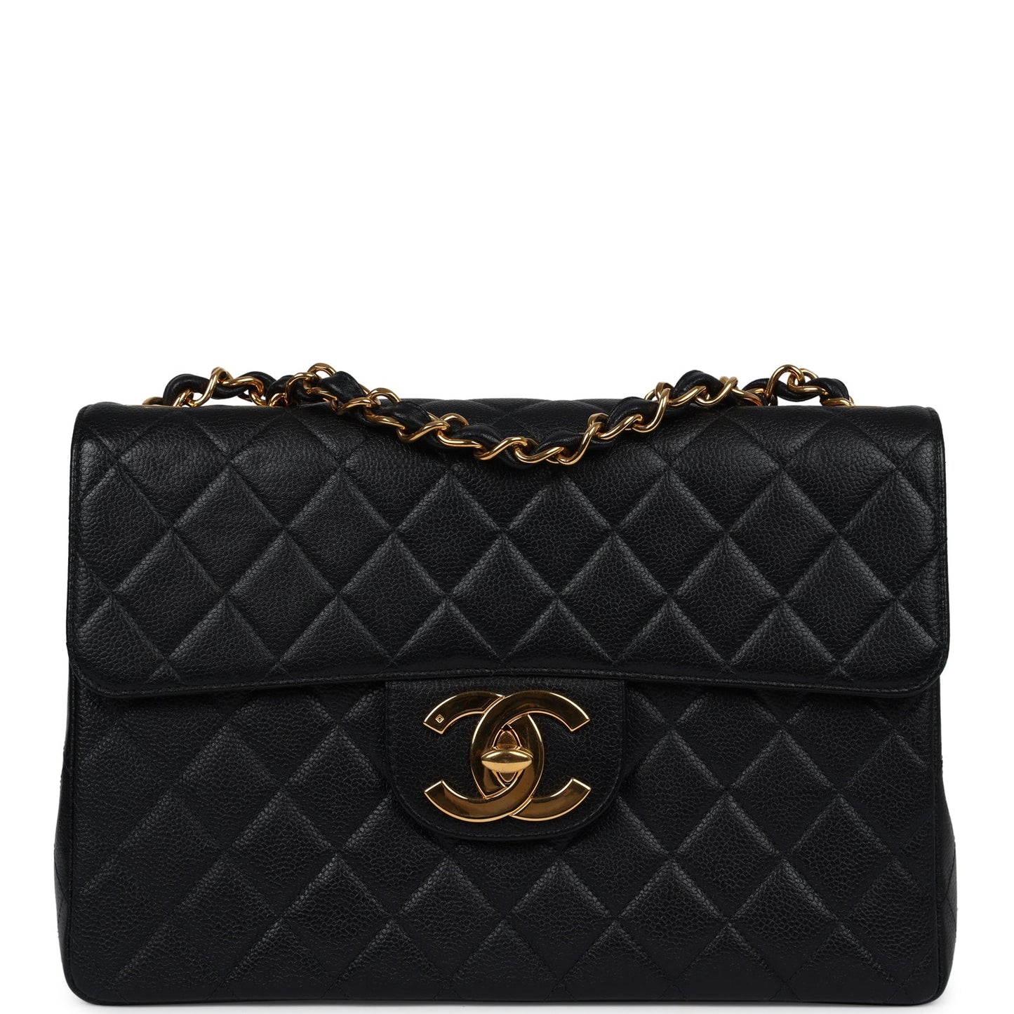 Chanel Vintage Jumbo Single Flap Bag Black Caviar Gold Hardware