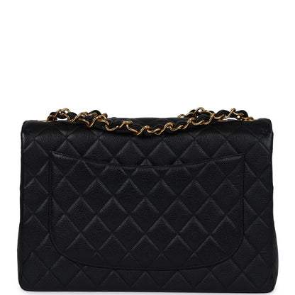 Chanel Vintage Jumbo Single Flap Bag Black Caviar Gold Hardware