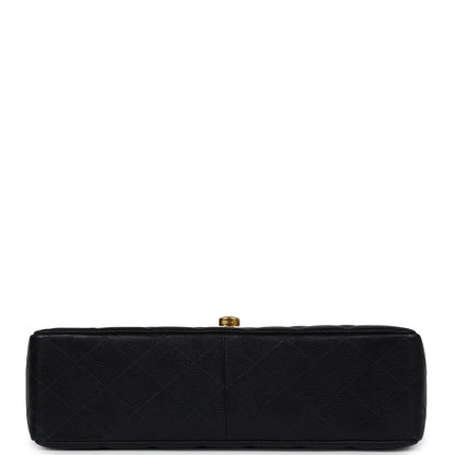Chanel Vintage Jumbo Single Flap Bag Black Caviar Gold Hardware