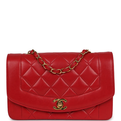 Chanel Vintage Small Diana Flap Bag Red Lambskin Gold Hardware